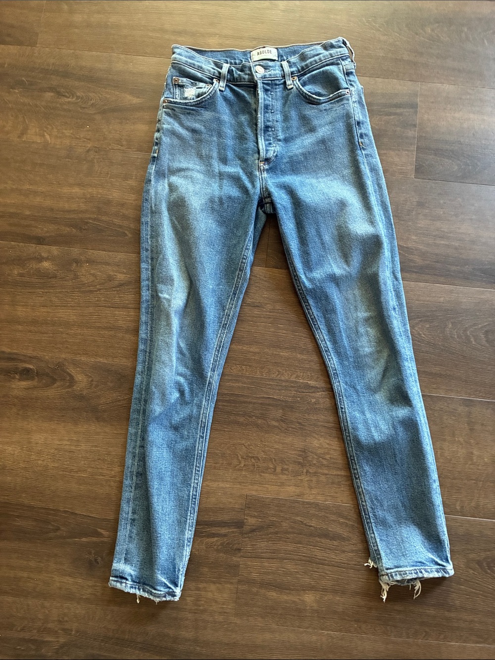 AGOLDE Nico High Rise Jeans 25 Button Fly Raw Hem Light Wash